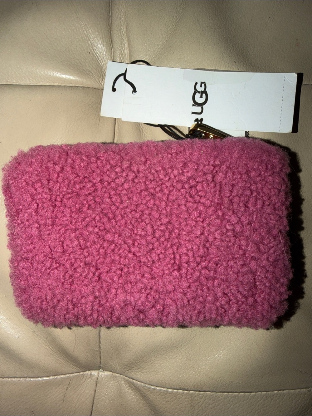 UGG Pink Shearling Zip Pouch Women’s Clutch